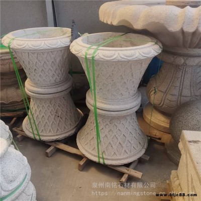 g603白麻花崗巖石雕花缽花盆園林小區石雕盆工藝品雕塑雕刻擺件擺設