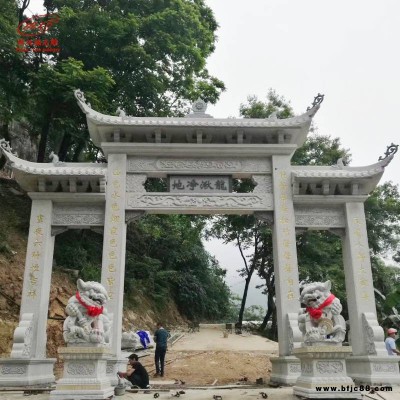 福建石雕農村村口單門石牌坊 景區石雕山門 三門五樓牌坊