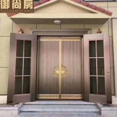 不銹鋼玻璃銅門雙開別墅大門農村自建房仿銅玻璃庭院真銅入戶大門