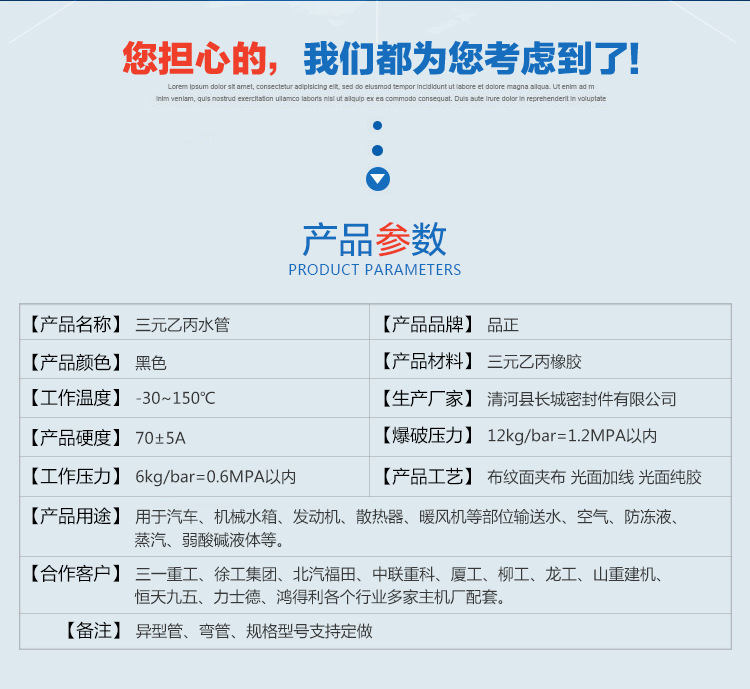 11*21長城直供三元乙丙輸水膠管EPDM橡膠管耐酸堿汽車橡膠管示例圖1