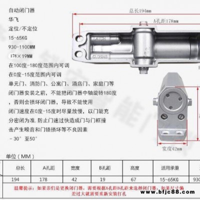 華飛B3-81防火門液壓緩沖自動閉門器關門器家用45-65kg