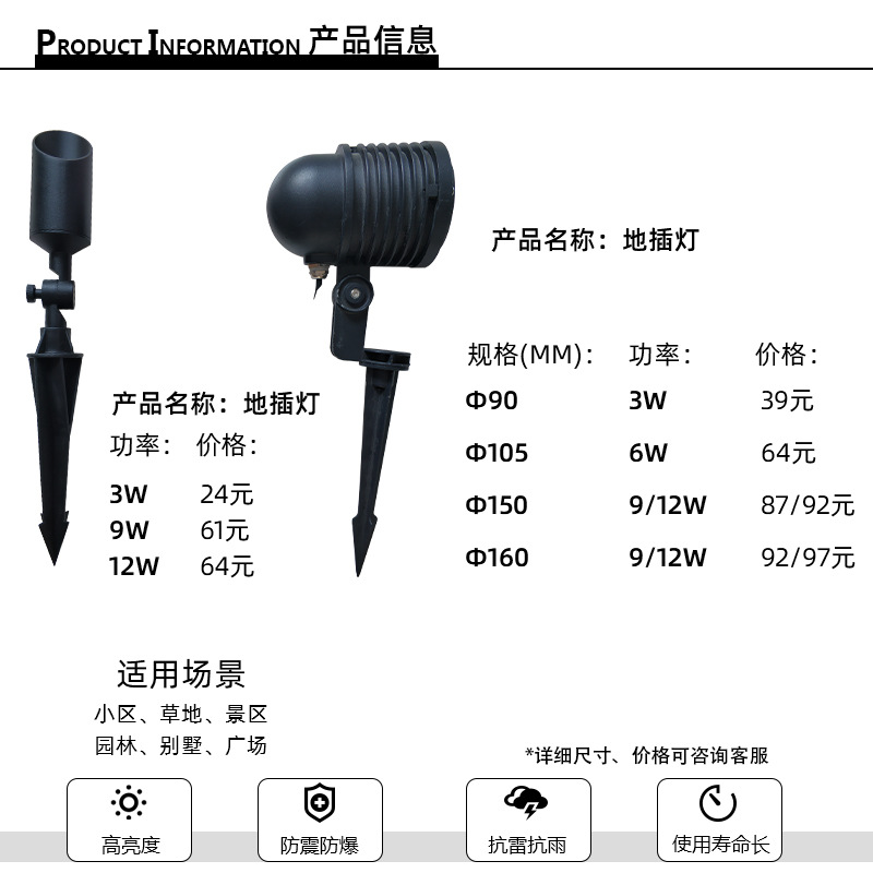 定制戶外室外地插燈LED多款式多場景適用小區園林別墅街道廣場示例圖3