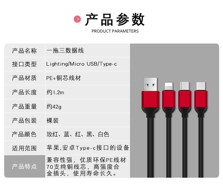 一拖三多功能數據線type-c安卓蘋果三合一多頭通用手機充電器線示例圖6