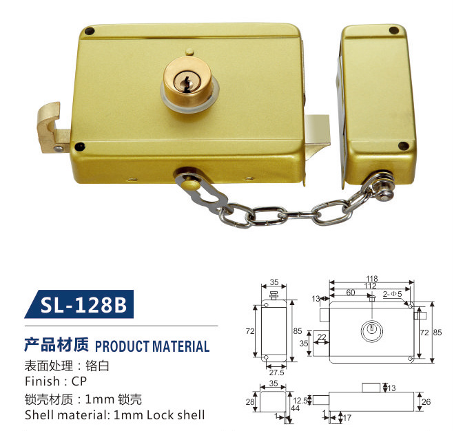 廠家直銷 跨境南美 SL-128B 老式鐵門鎖 木門鎖 不銹鋼外裝門鎖示例圖1