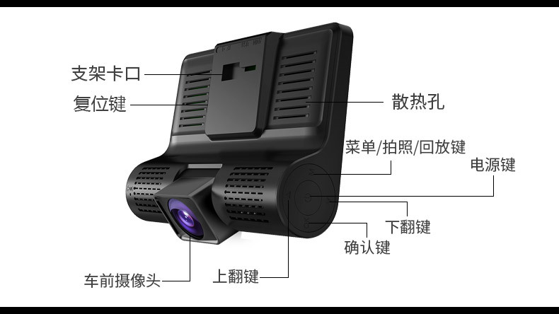 新款高清三鏡頭行車記錄儀 三路錄像倒車影像監控真 1080P記錄儀示例圖22