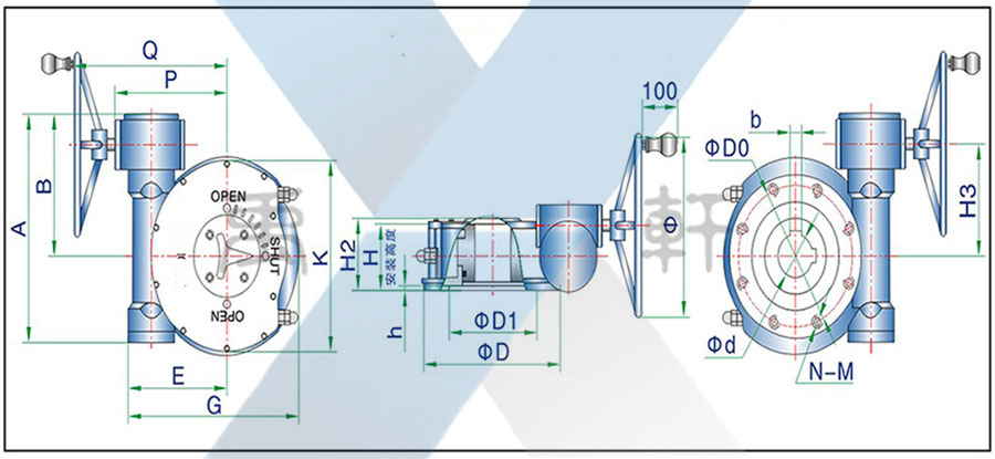 QDX3-S型部分回轉(zhuǎn)型閥門手動裝置(圖1)